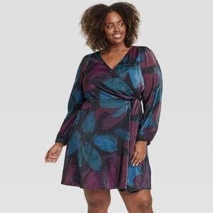 Floral Wrap Dress in Blue and Purple by AVA & VIV